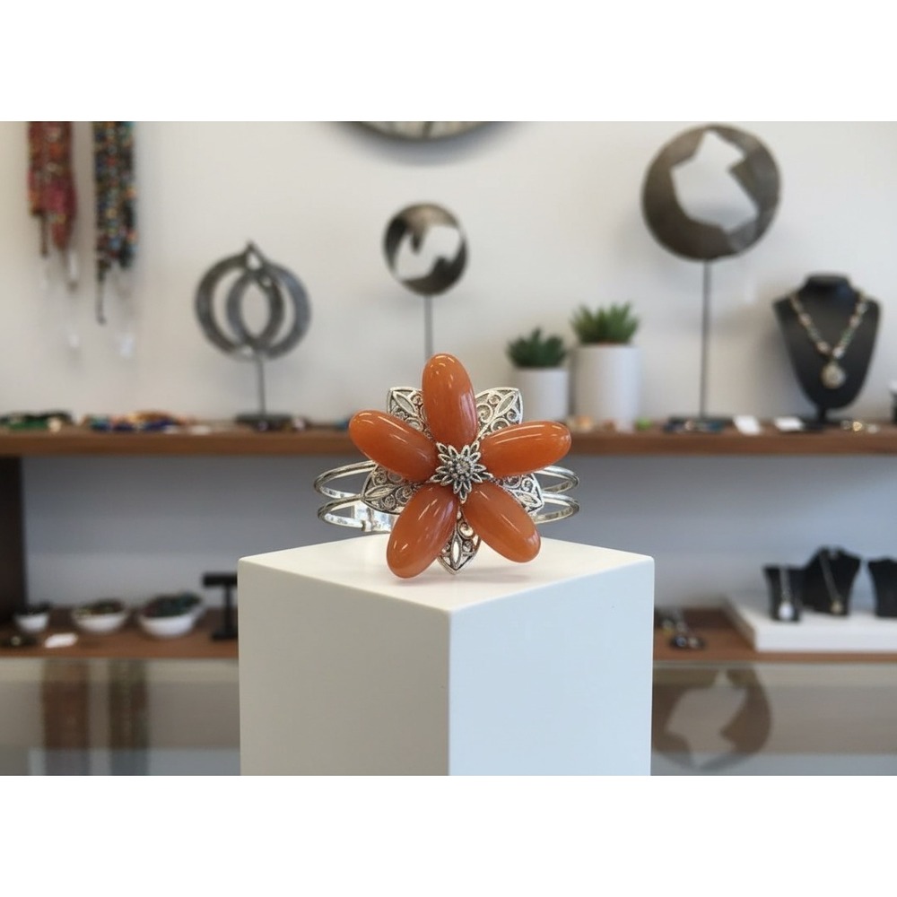 LALIBERI Venetian Cuff Bracelet Kit Orange Carnelian Flower Beads DIY Craft